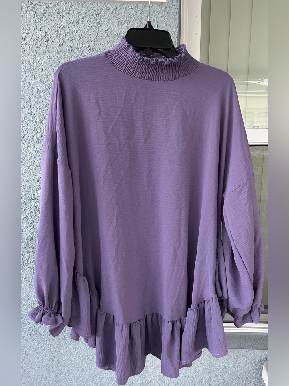 Refka Casual Oversized Mock Neck Ruffle Hem Top Size 6 Modest Long Sleeve